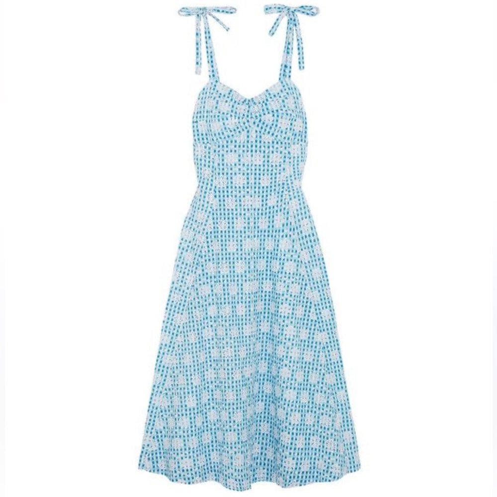 Miguelina Eyelet Embroidered Midi Dress White Lace Resort Wear Vacation - Picture 2 of 10